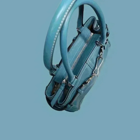 COACH Hamptons Teal Leather Belted Satchel Y2K - Picture 7 of 11